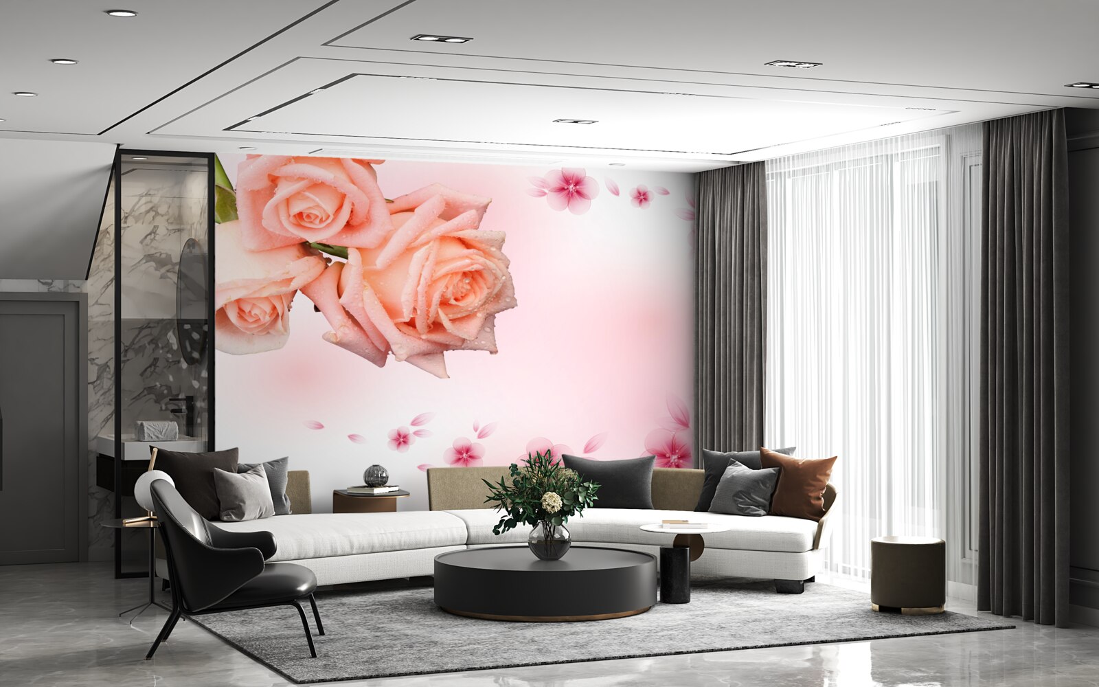 Fototapeten Rosa Blumen gegen die gleiche Farbe