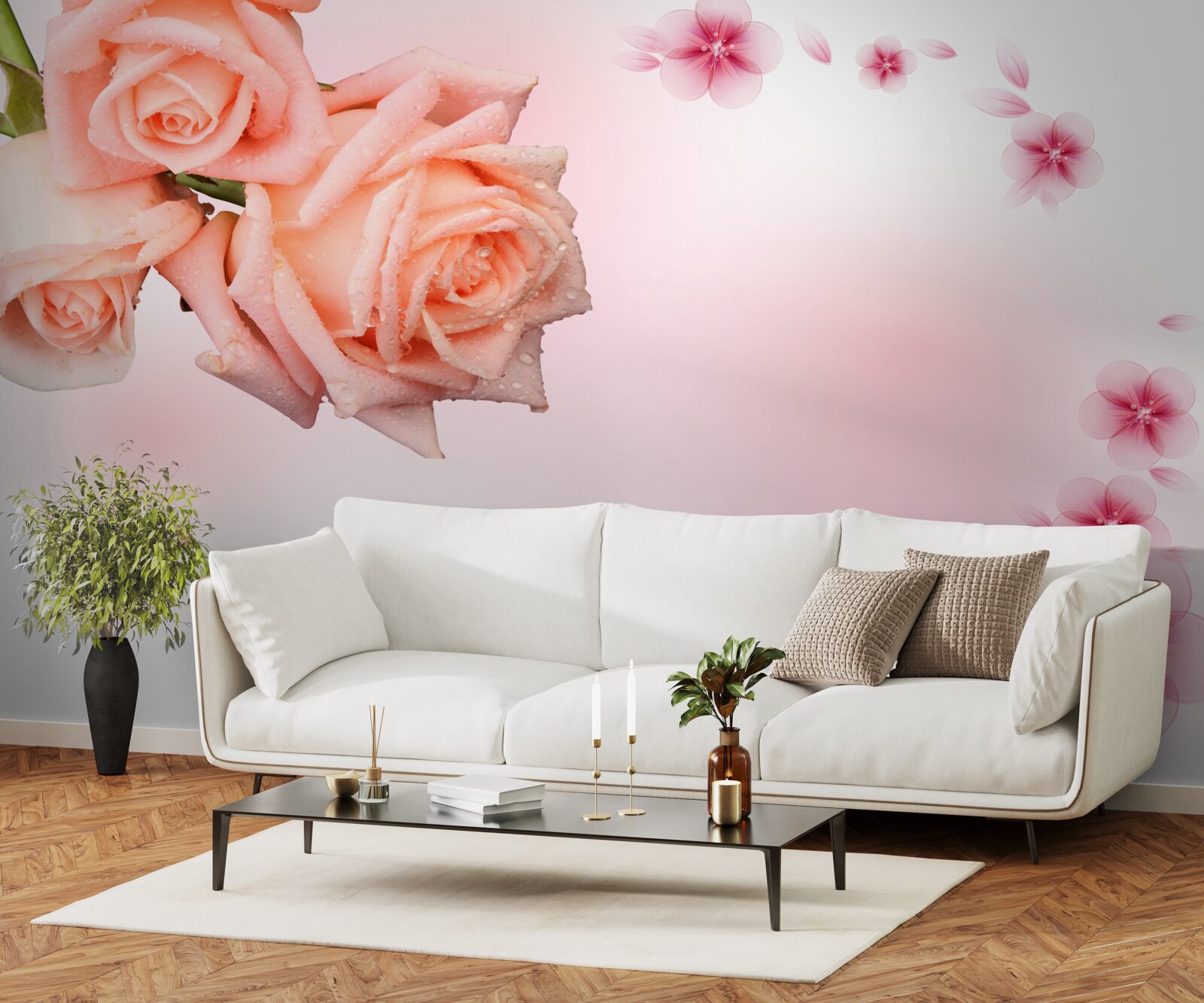 Fototapeten Rosa Blumen gegen die gleiche Farbe