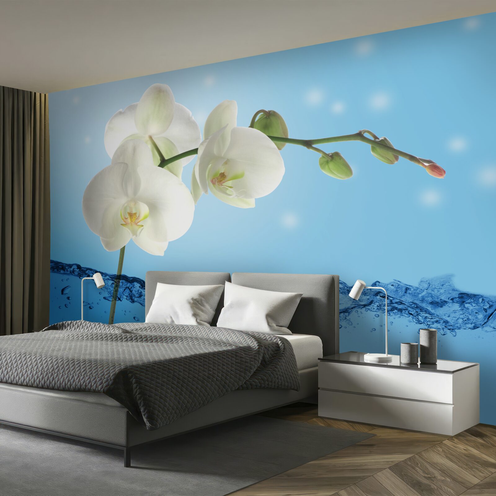 Fototapeten Antwort: Weißer Orchidee in Wasser getaucht