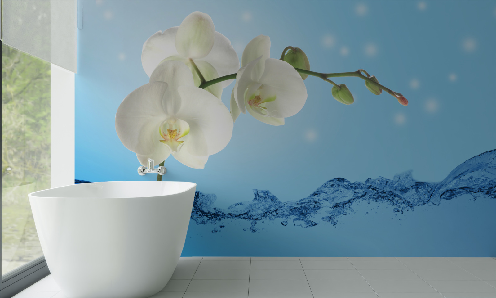 Fototapeten Antwort: Weißer Orchidee in Wasser getaucht