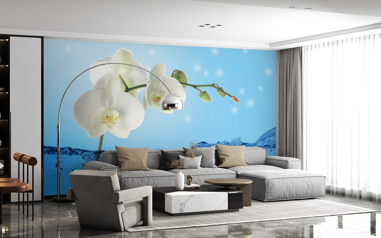 Fototapeten Antwort: Weißer Orchidee in Wasser getaucht