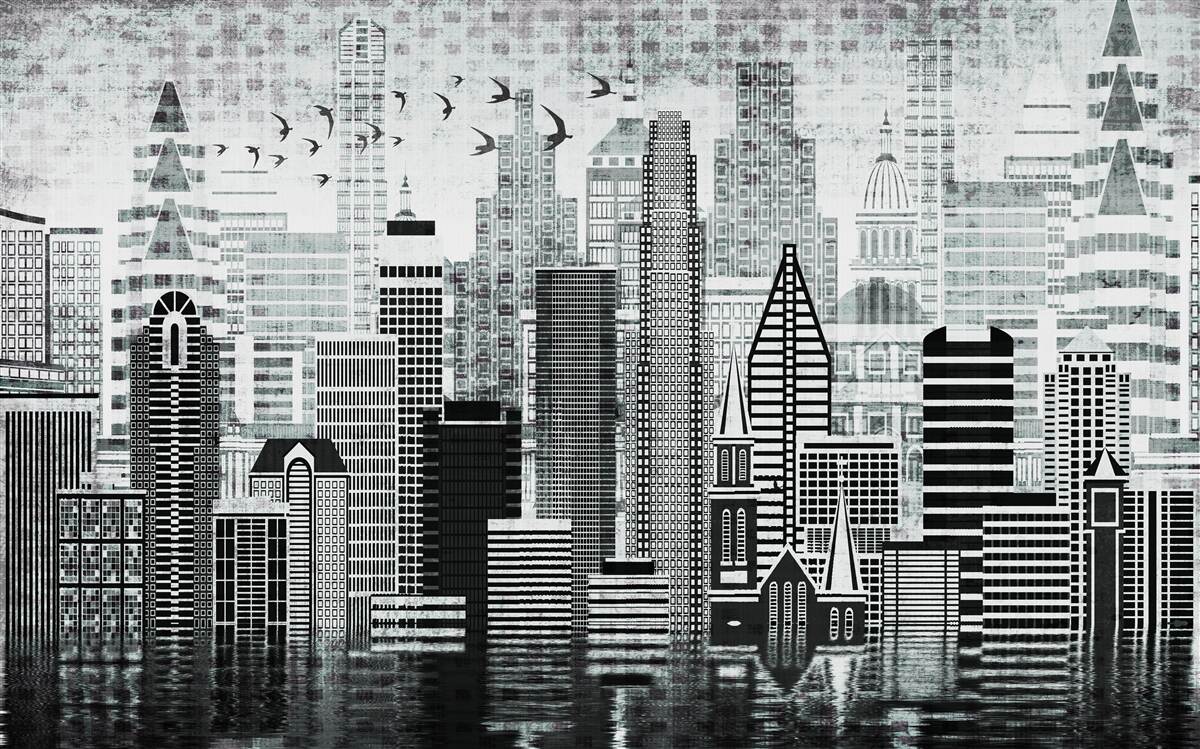 Fototapeten Monotone Sicht auf die Stadt in Form eines Panoramas