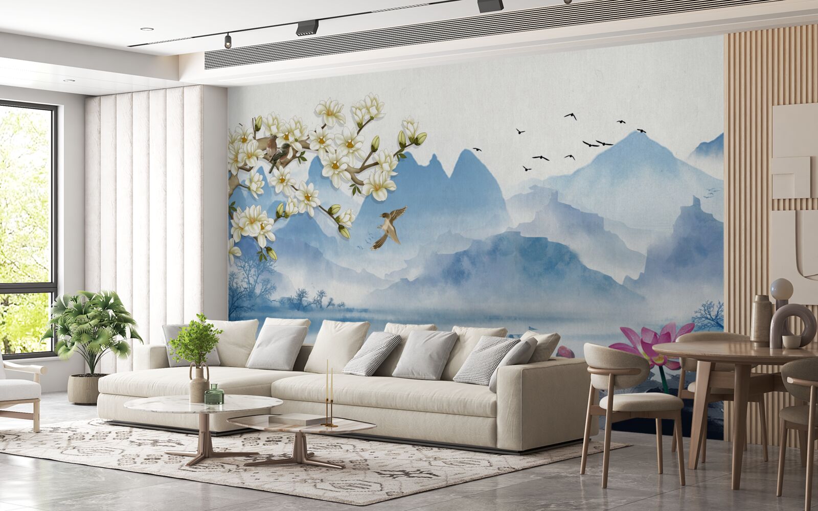 Fototapeten Aquarelle, die Bergseen in China darstellen