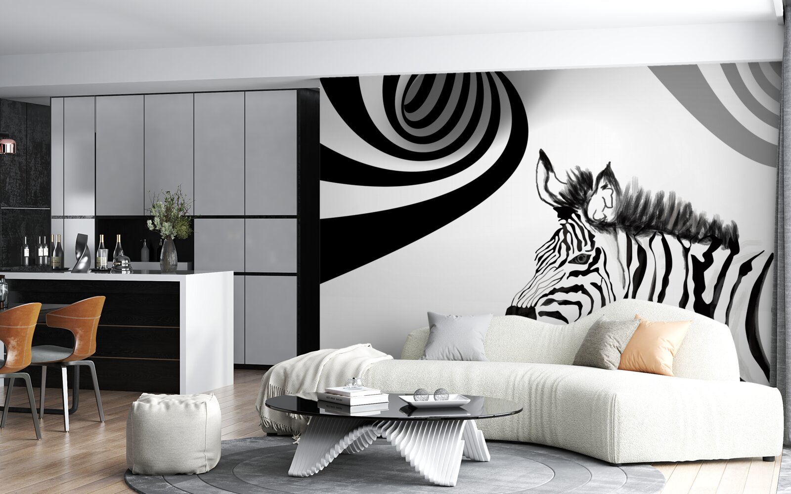 Fototapeten Schwarz -Weiß -Zebra im Warten