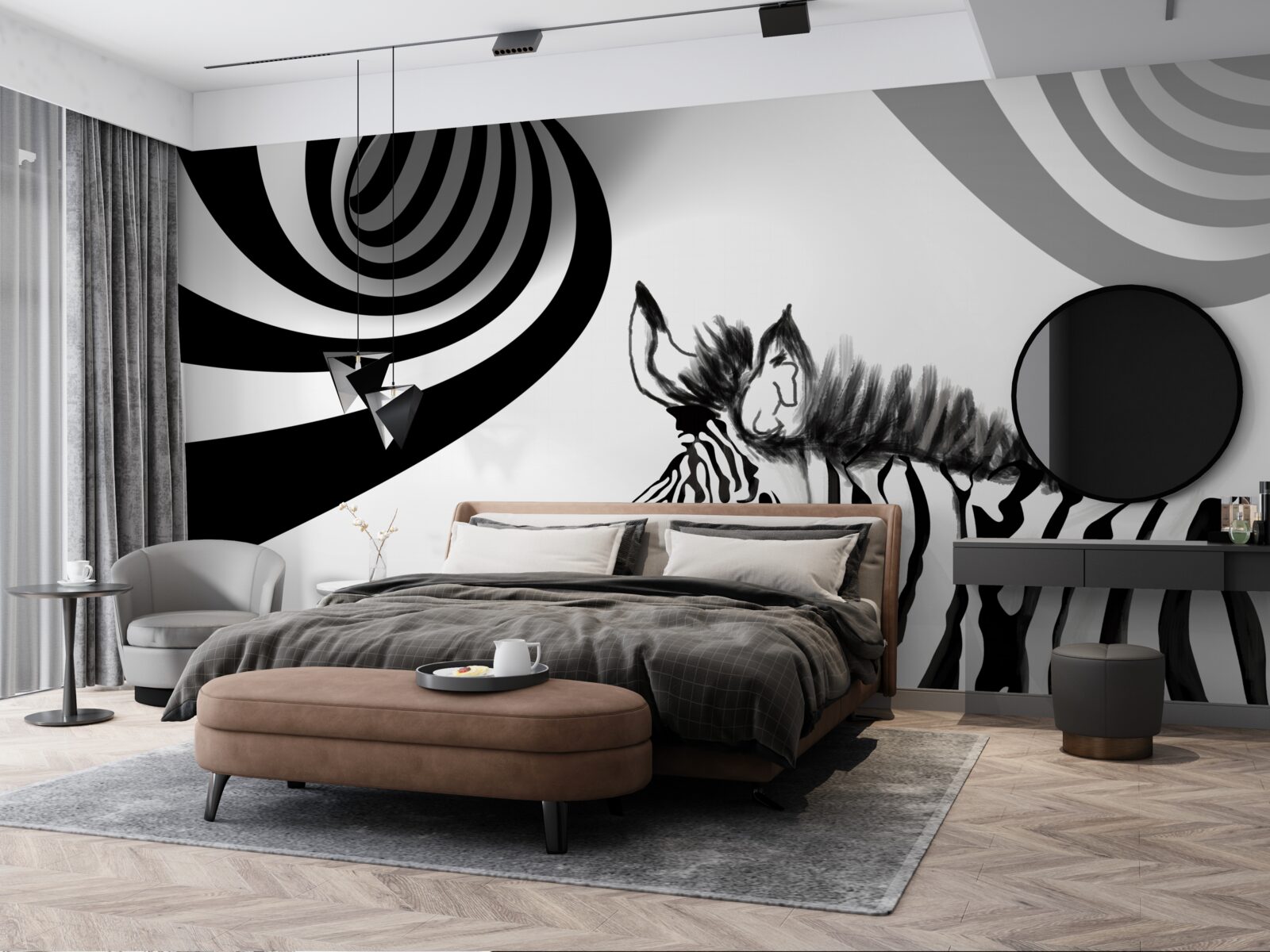 Fototapeten Schwarz -Weiß -Zebra im Warten