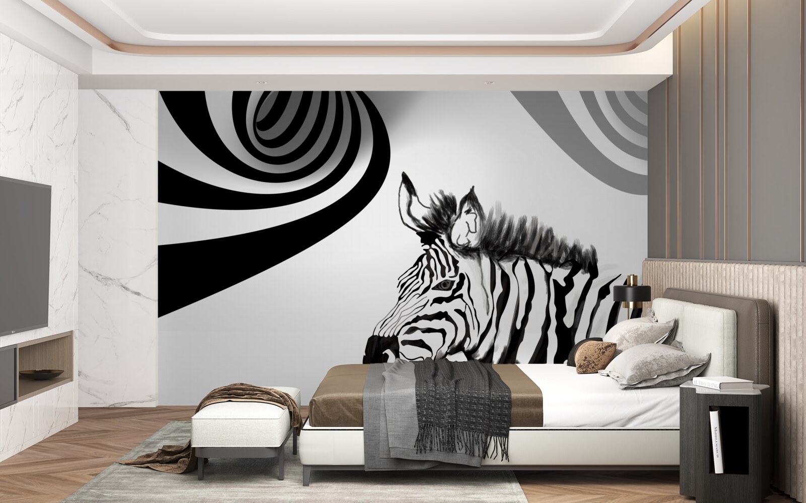 Fototapeten Schwarz -Weiß -Zebra im Warten