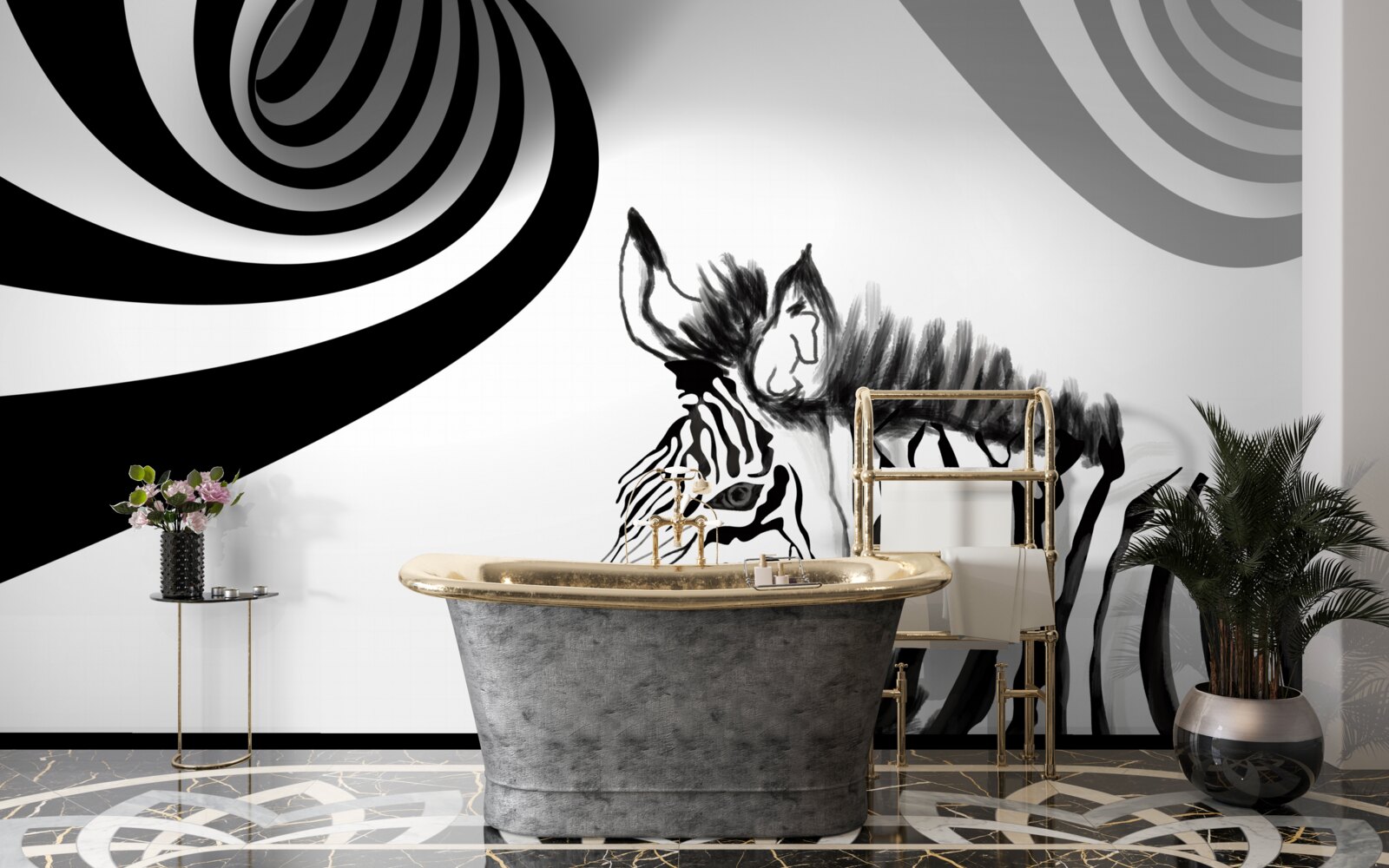 Fototapeten Schwarz -Weiß -Zebra im Warten