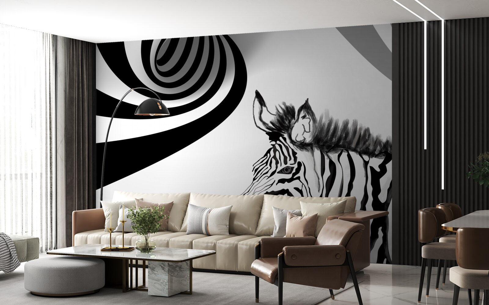 Fototapeten Schwarz -Weiß -Zebra im Warten
