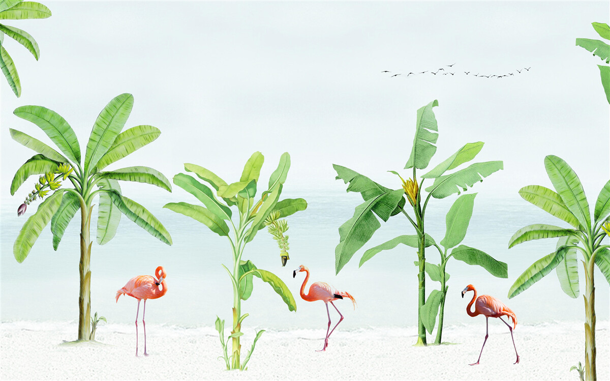Fototapeten Rosa Flamingos an der Palm Coast