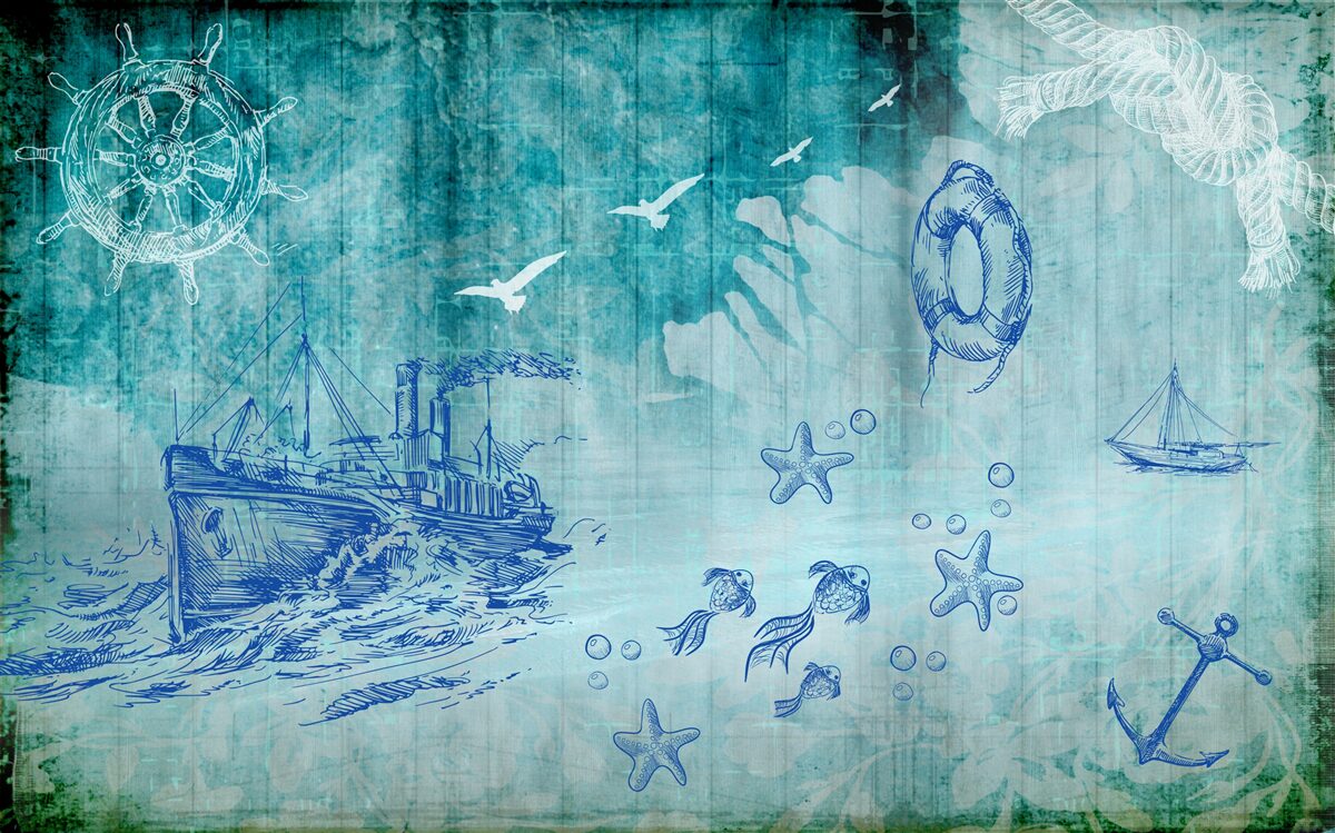 Fototapeten Leben auf dem Schiff und im Meer