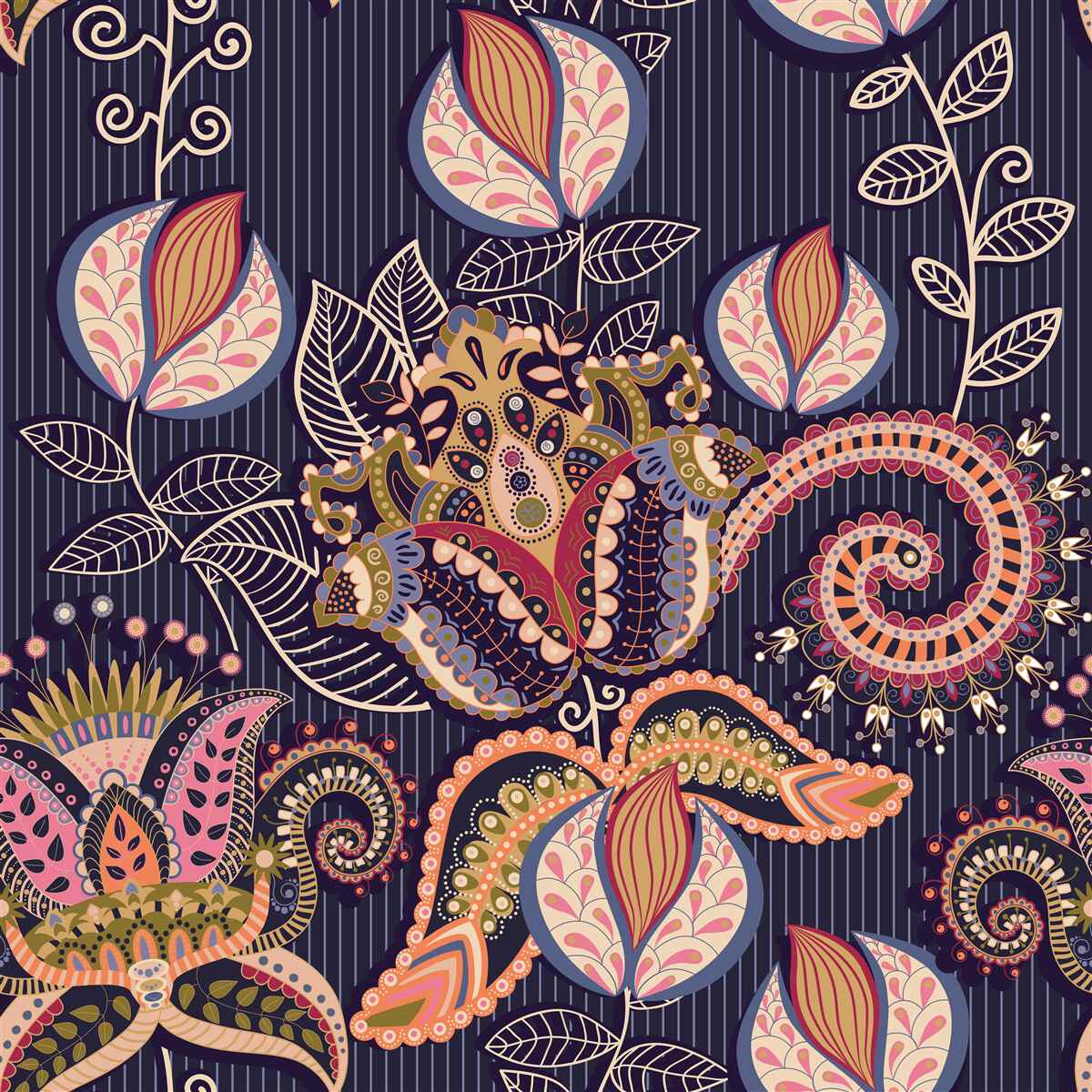 Fototapeten Blumen im Vintage -Stil auf blauem Hintergrund