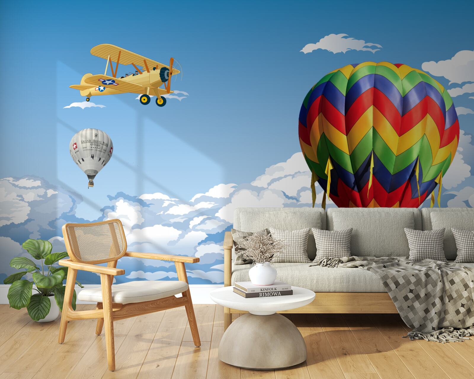 Fototapeten Eine Ballonreise in die beheizte Luft und fliegt mit dem Flugzeug mit dem Flugzeug