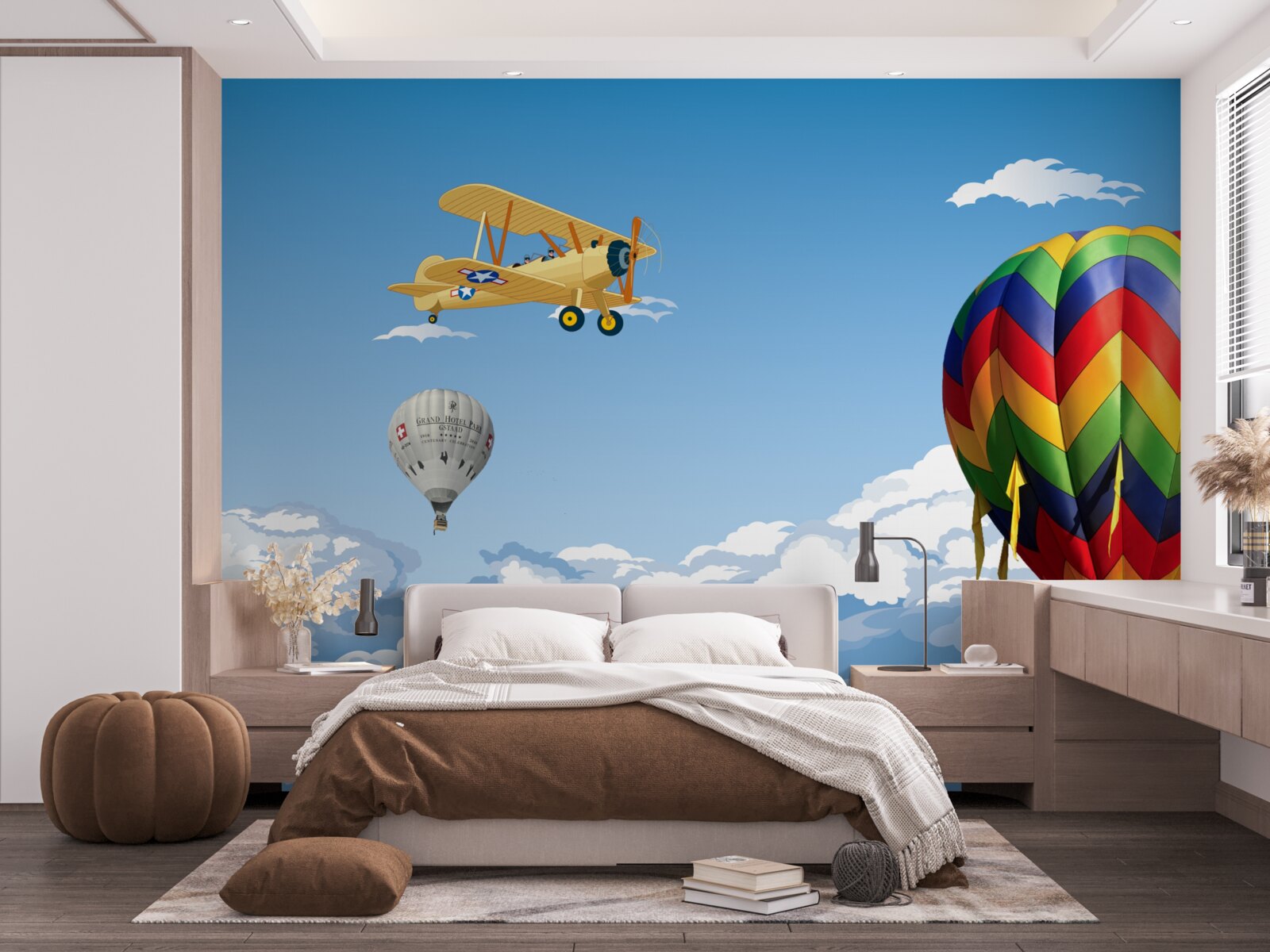 Fototapeten Eine Ballonreise in die beheizte Luft und fliegt mit dem Flugzeug mit dem Flugzeug