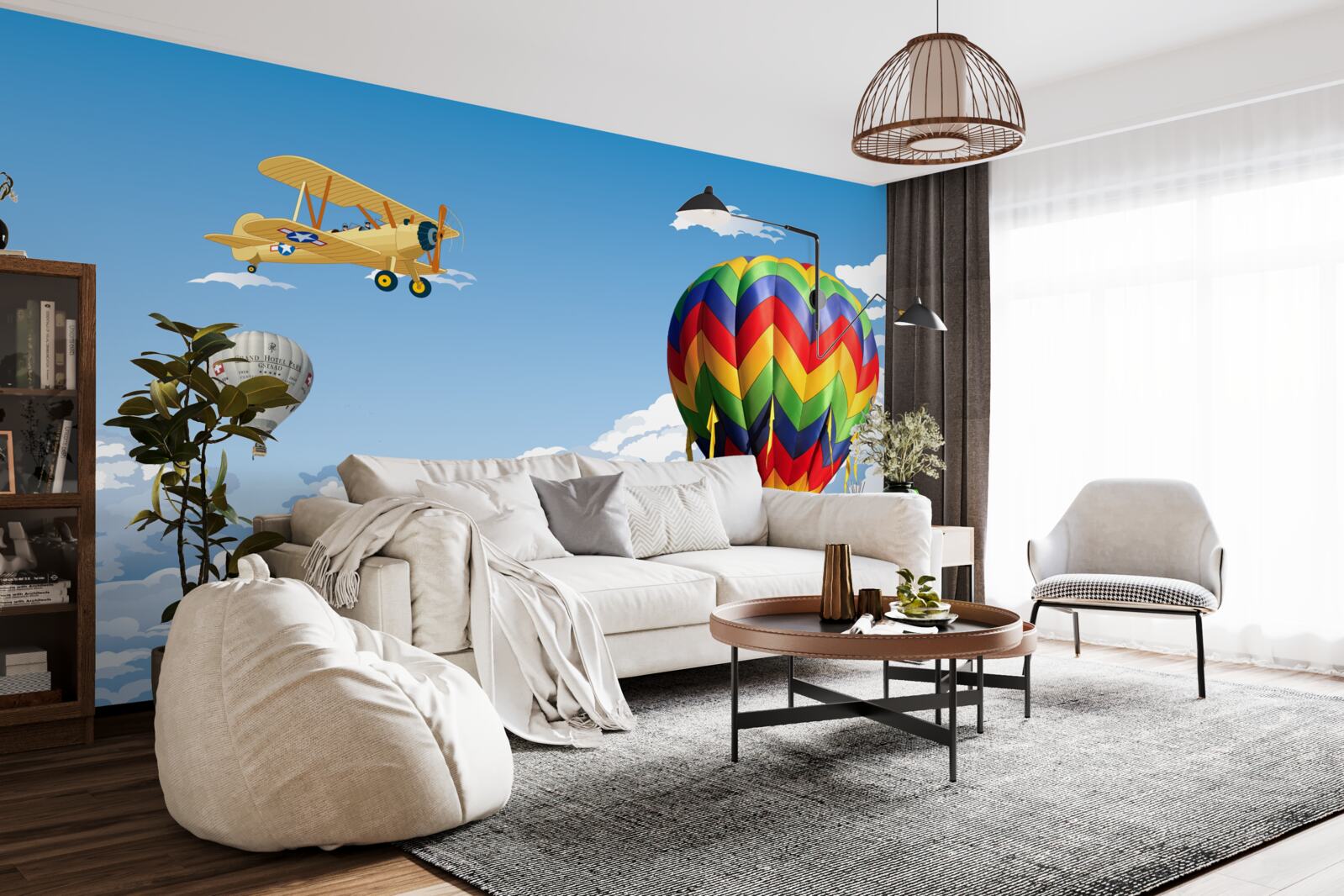 Fototapeten Eine Ballonreise in die beheizte Luft und fliegt mit dem Flugzeug mit dem Flugzeug