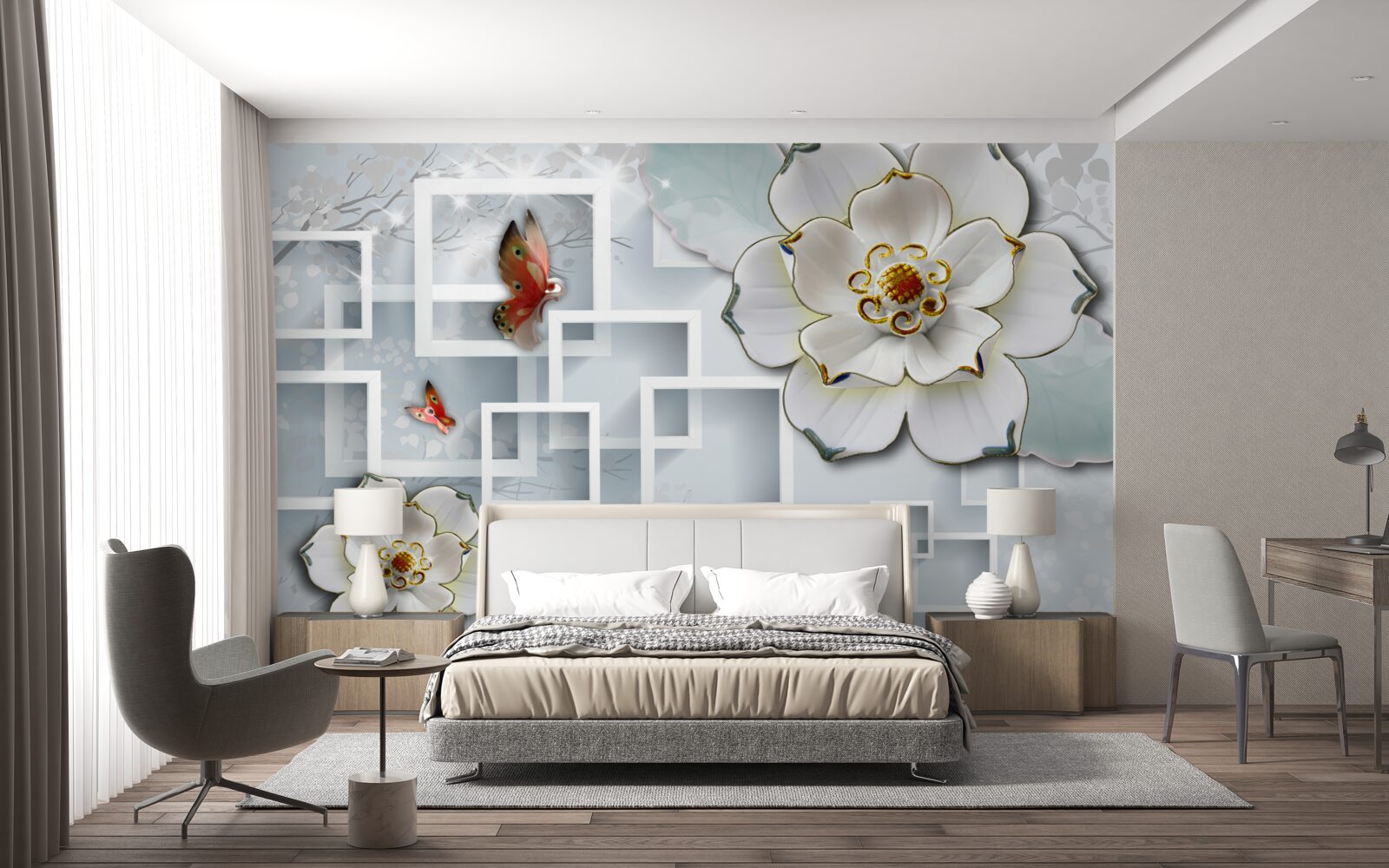 Fototapeten geometrische Formen und weißer Lotus