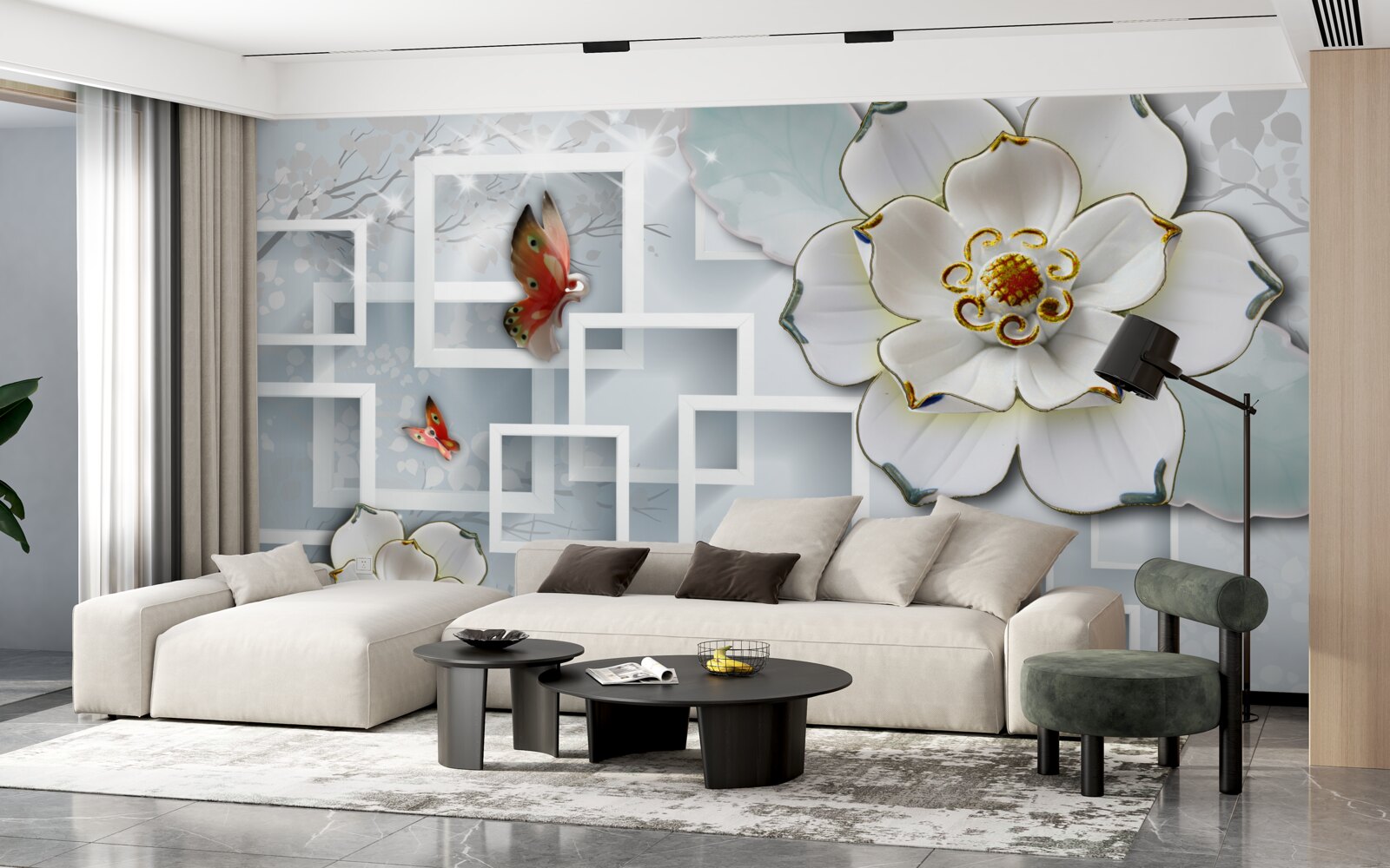 Fototapeten geometrische Formen und weißer Lotus