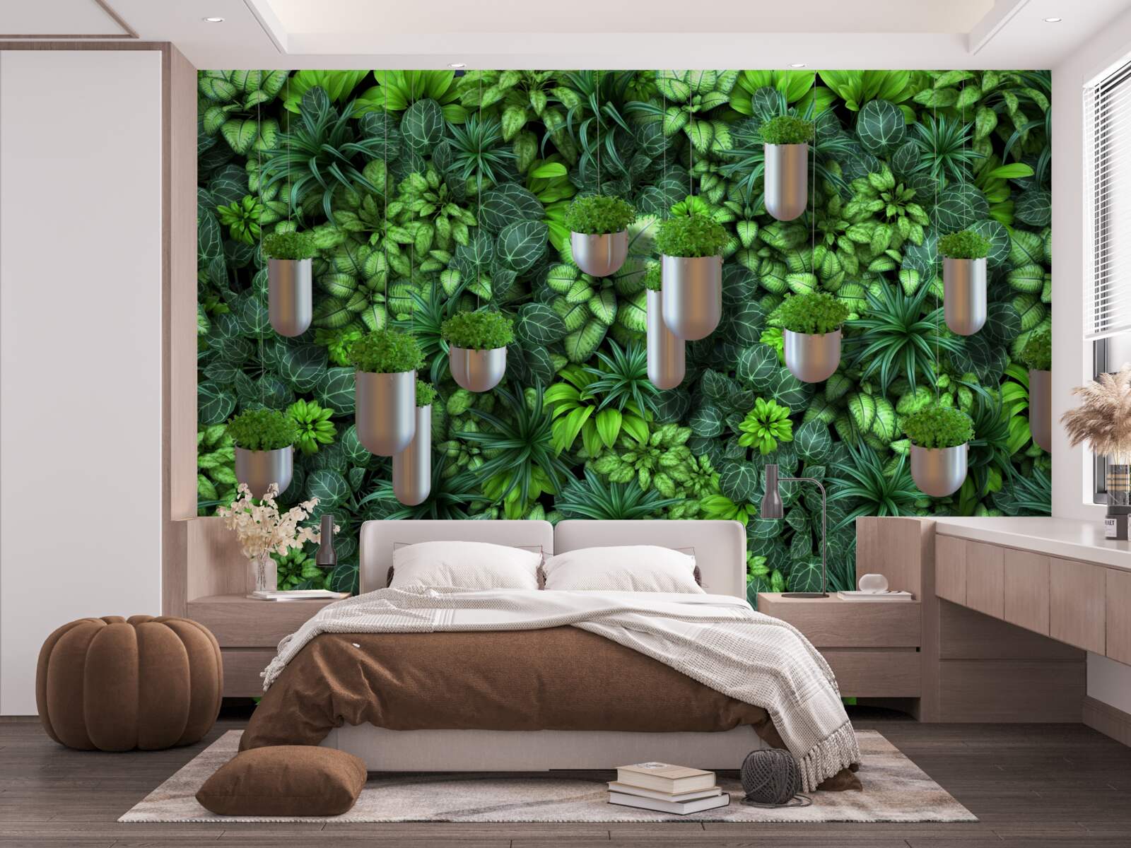 Fototapeten Phytowall mit Töpfen in Grüntönen