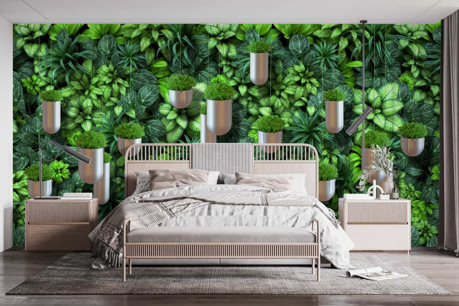 Fototapeten Phytowall mit Töpfen in Grüntönen