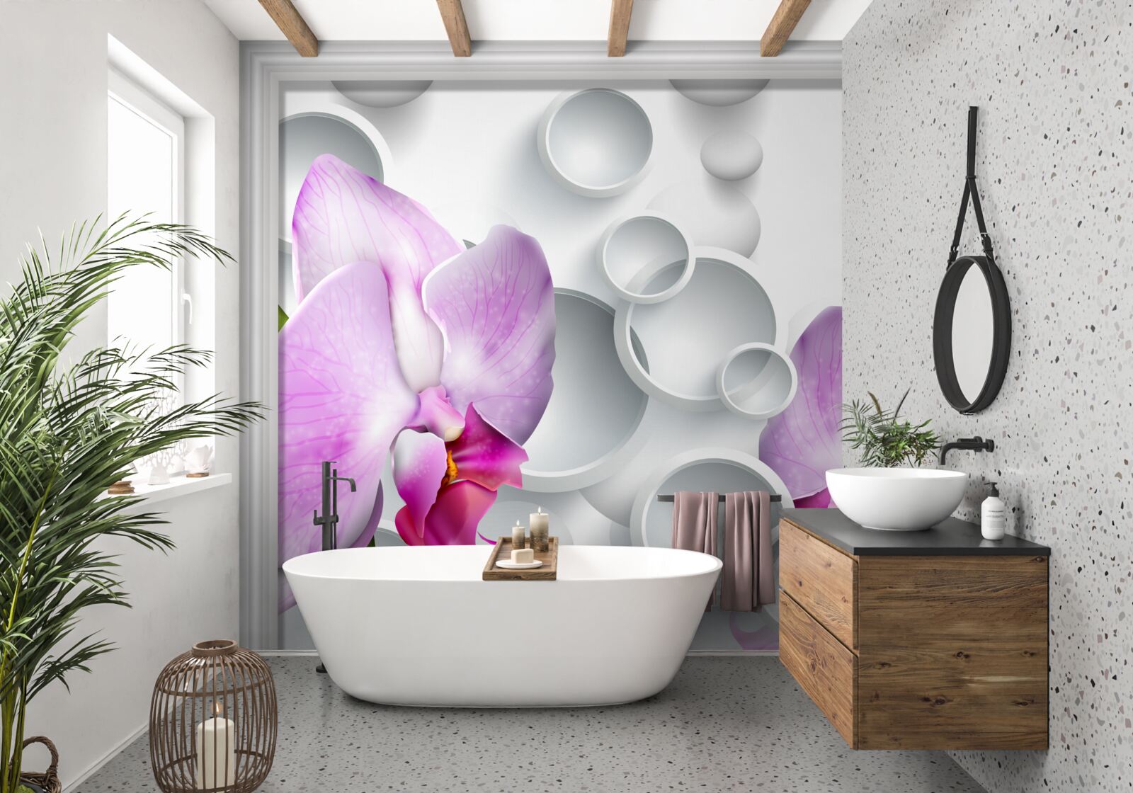 Fototapeten Weiche rosa Orchidee mit Ringen