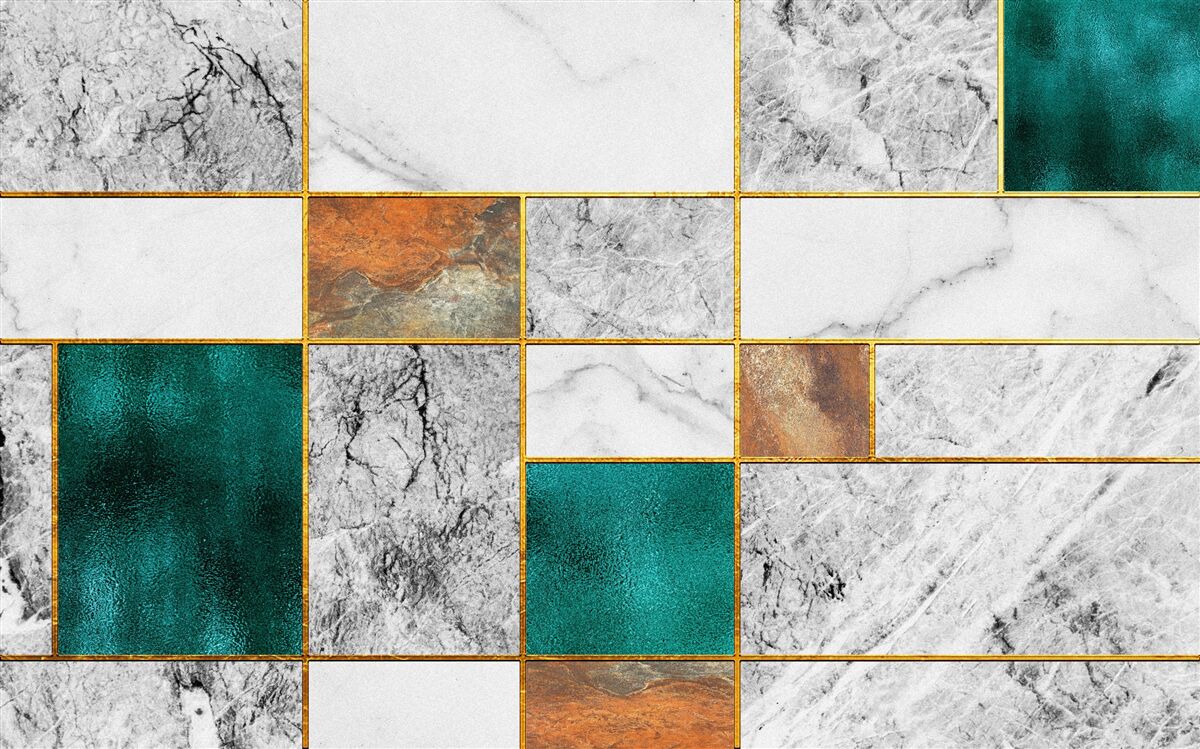 Fototapeten Smaragd verbindet sich mit dem grauen Mosaik