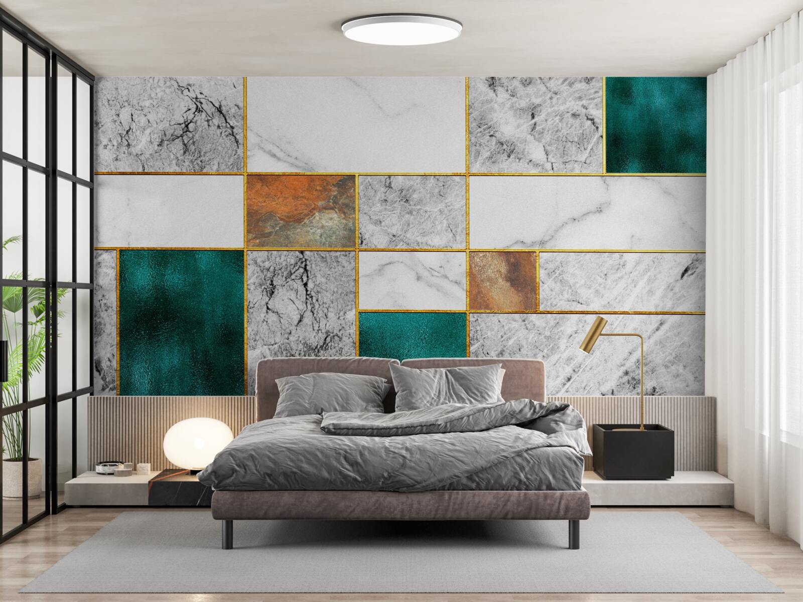 Fototapeten Smaragd verbindet sich mit dem grauen Mosaik