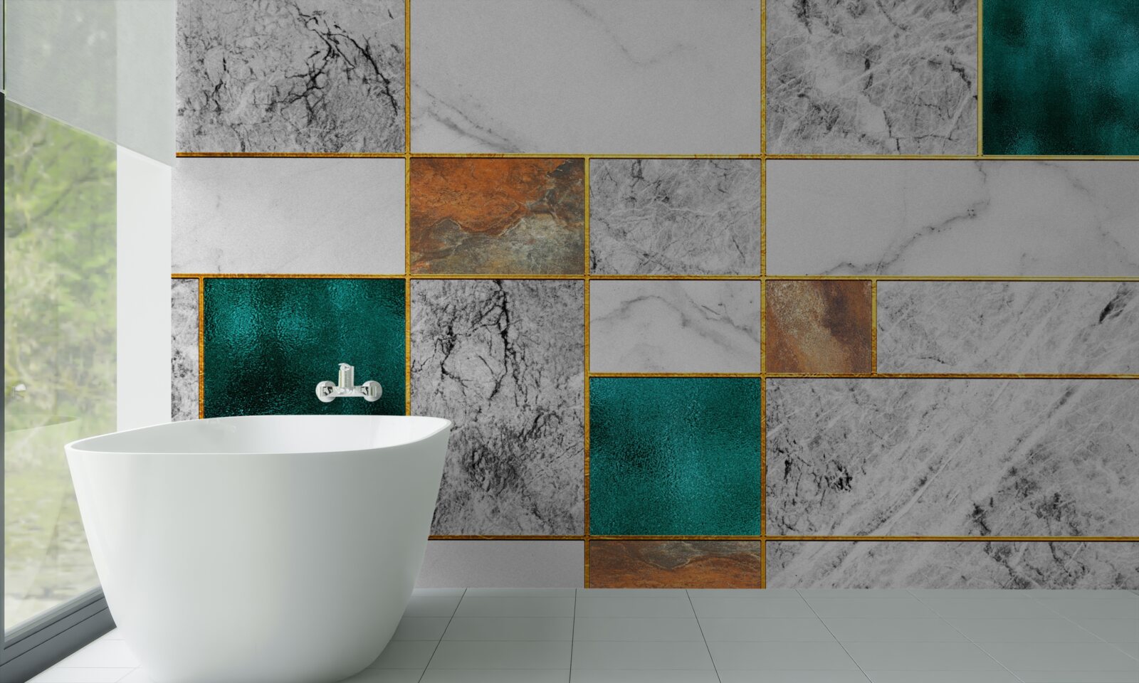 Fototapeten Smaragd verbindet sich mit dem grauen Mosaik