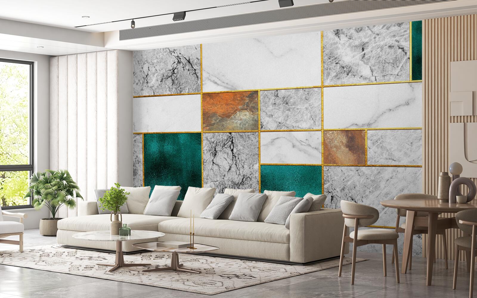 Fototapeten Smaragd verbindet sich mit dem grauen Mosaik