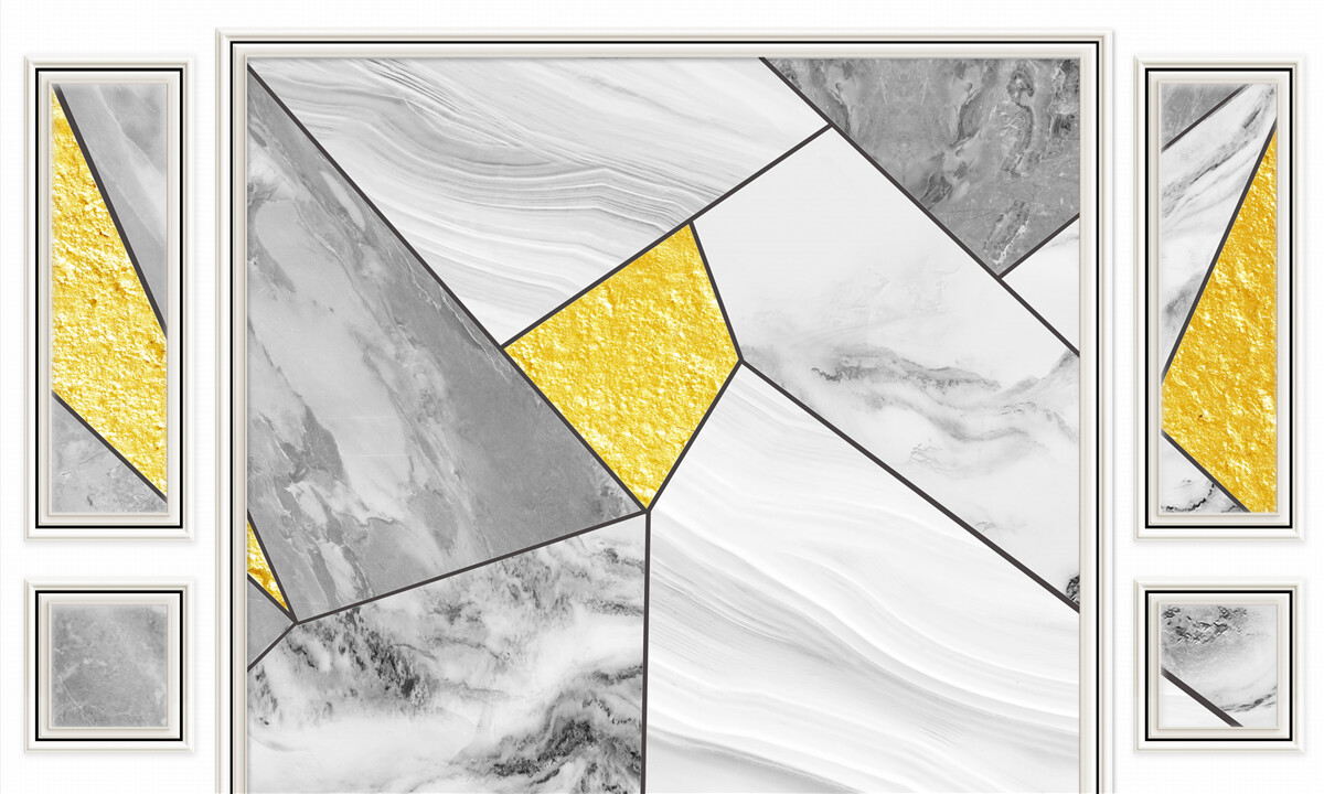 Fototapeten Graues Mosaik mit goldenen Elementen
