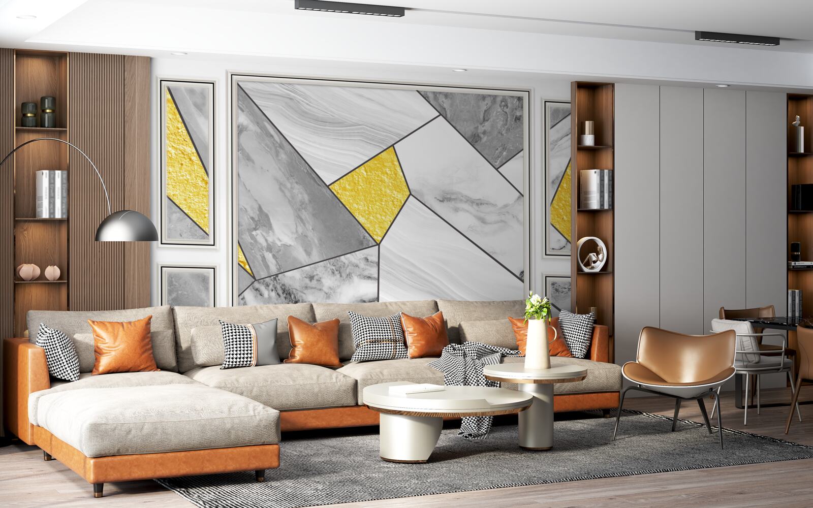 Fototapeten Graues Mosaik mit goldenen Elementen