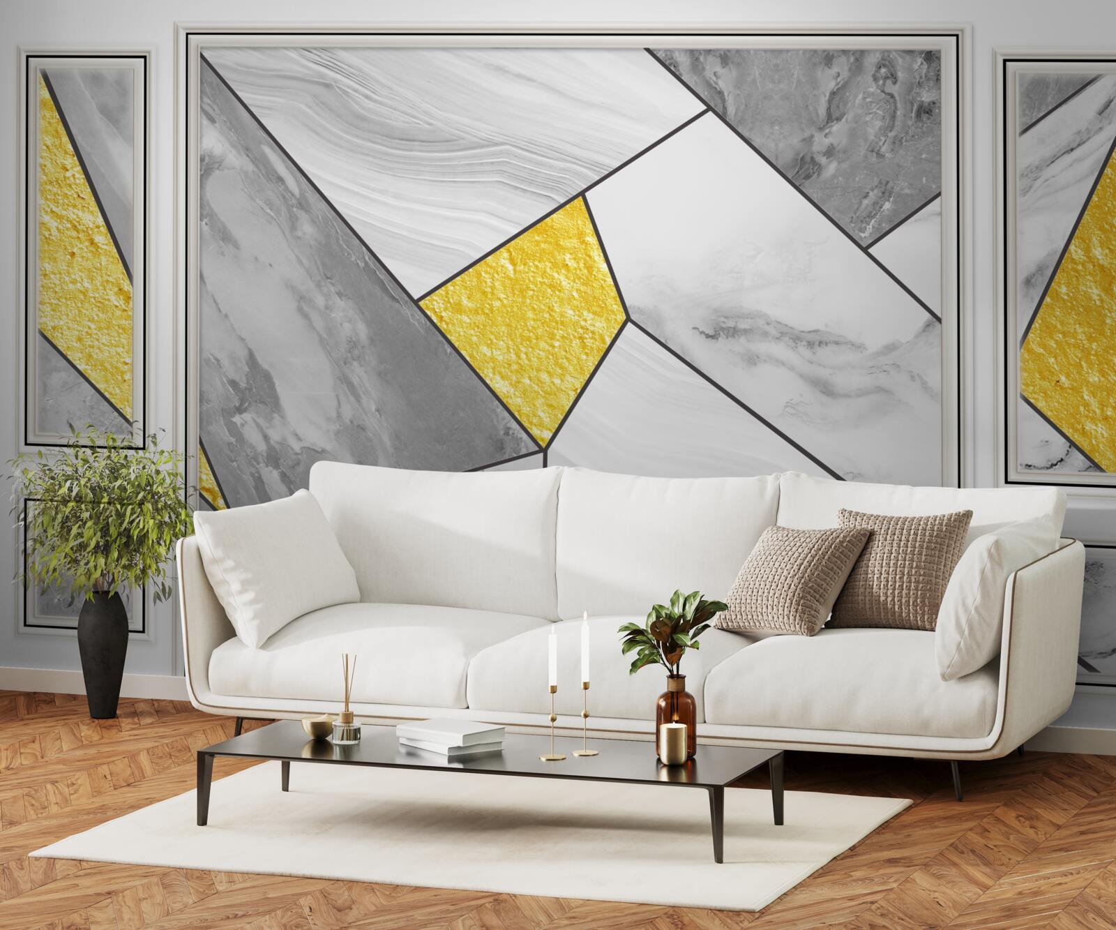 Fototapeten Graues Mosaik mit goldenen Elementen