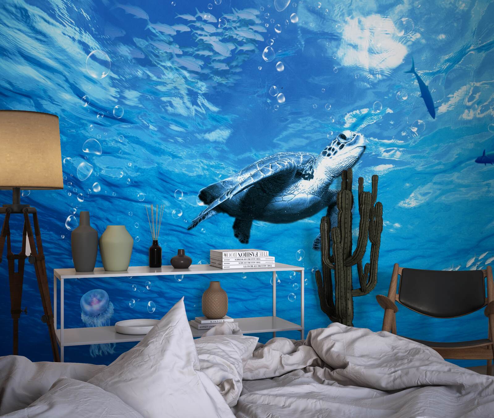 Fototapeten Das blaue Meer ist mit einer Meeresschildkröte dekoriert