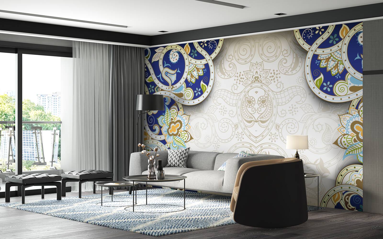 Fototapeten Orientalische Stildekoration in blauen Farben