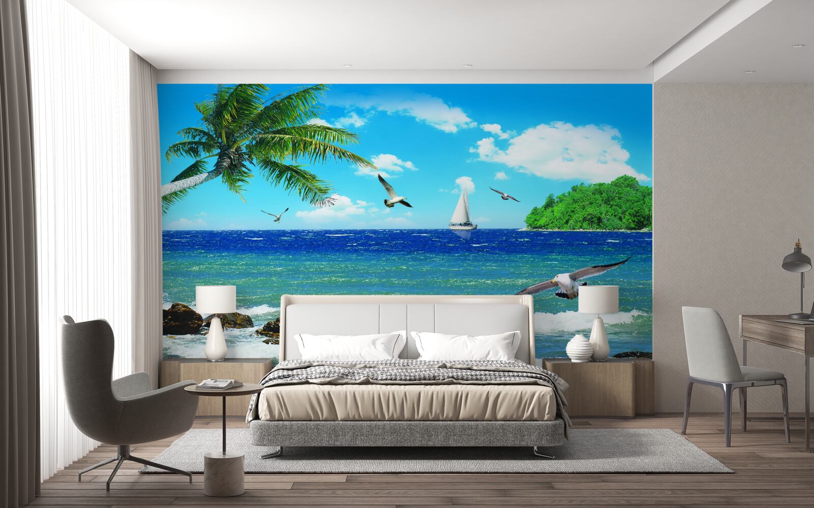 Fototapeten raue Meer und Meeresvögel