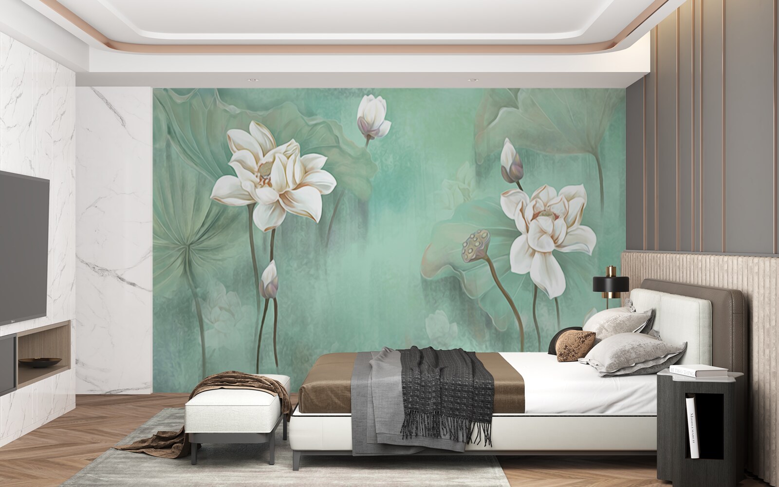 Fototapeten Chinesischer Lotus sind weiß