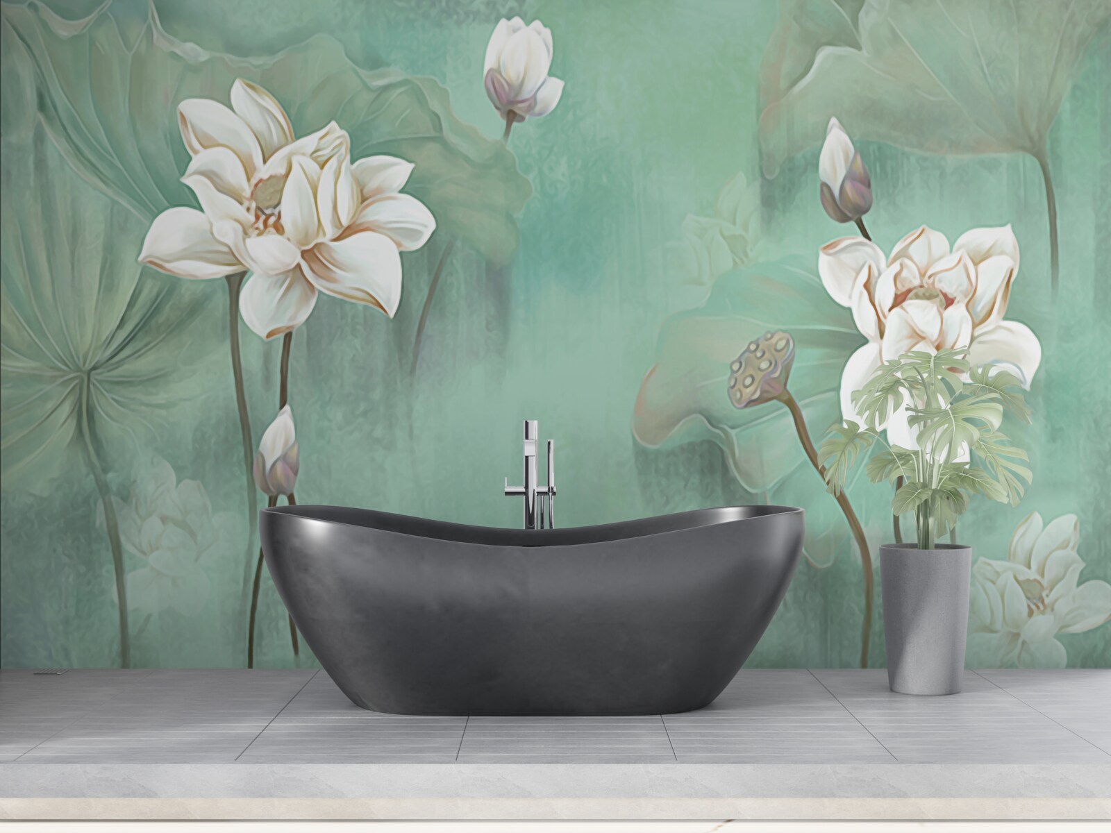 Fototapeten Chinesischer Lotus sind weiß