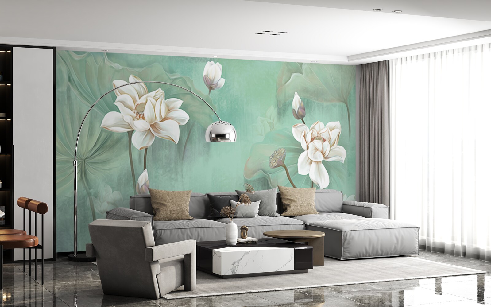 Fototapeten Chinesischer Lotus sind weiß
