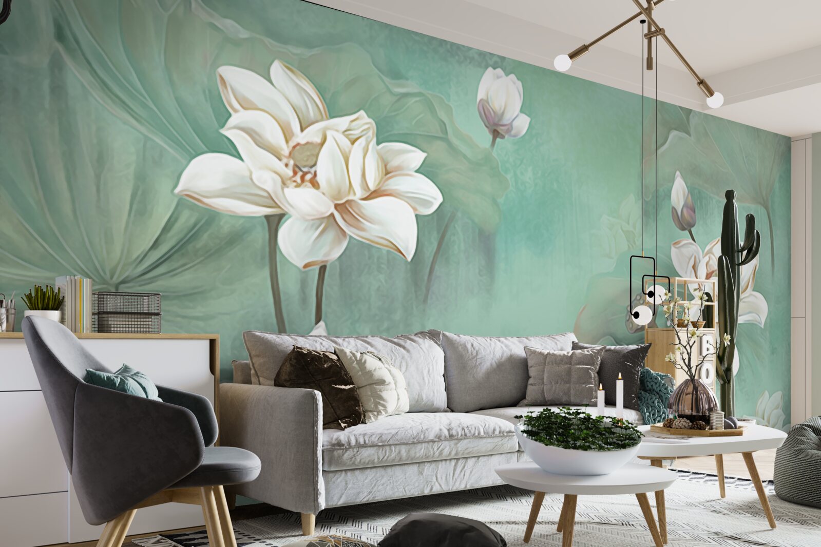 Fototapeten Chinesischer Lotus sind weiß