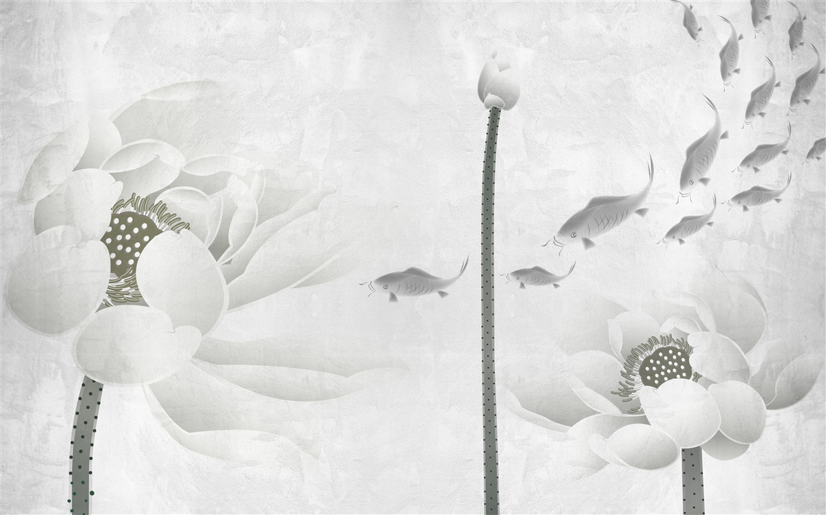 Fototapeten Weiße Blüten sehen, wie der Fisch neben ihnen fließt