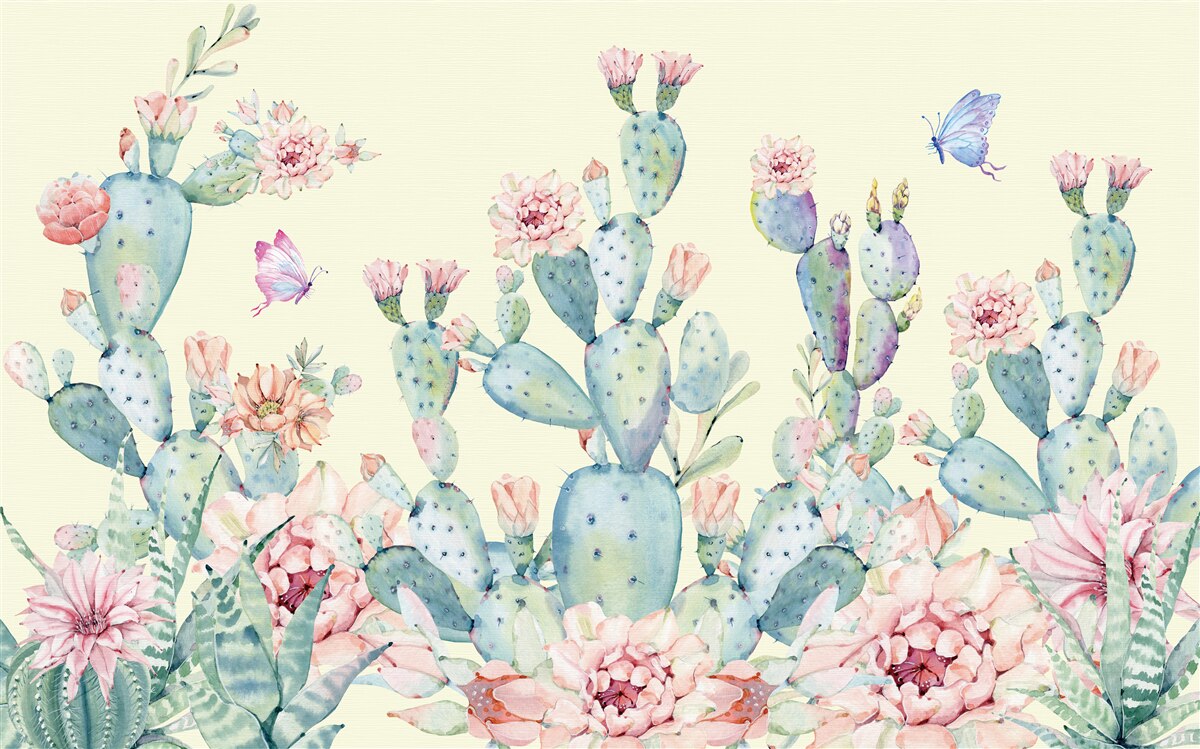 Fototapeten empfindliche Aquarellkakteen