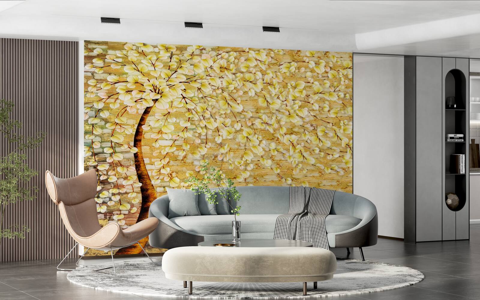 Fototapeten Ein Baum mit weißen und gelben Blüten übersät
