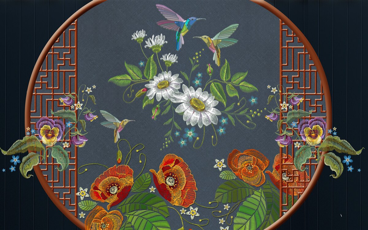 Fototapeten Panel mit Blumen und Collaibers