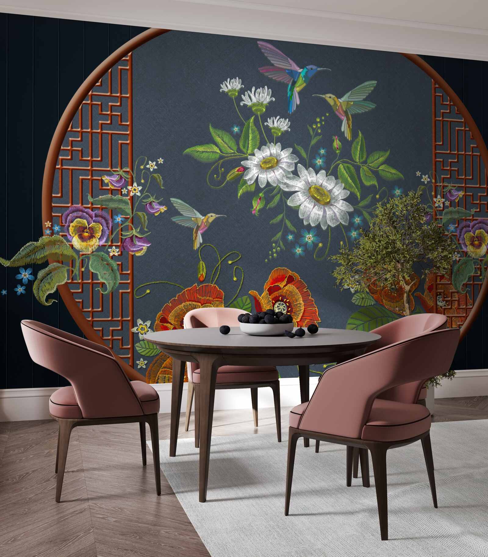 Fototapeten Panel mit Blumen und Collaibers