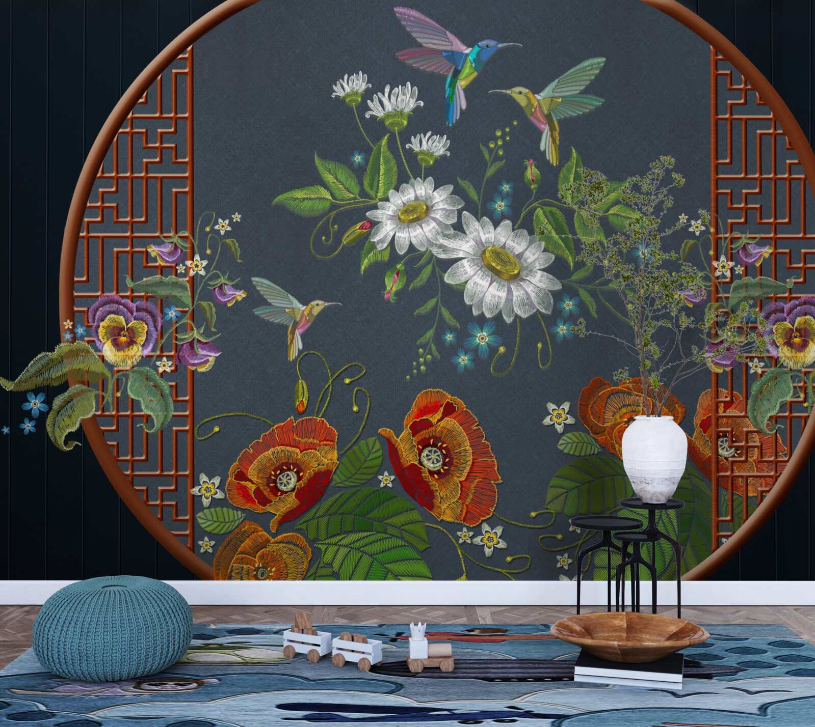 Fototapeten Panel mit Blumen und Collaibers