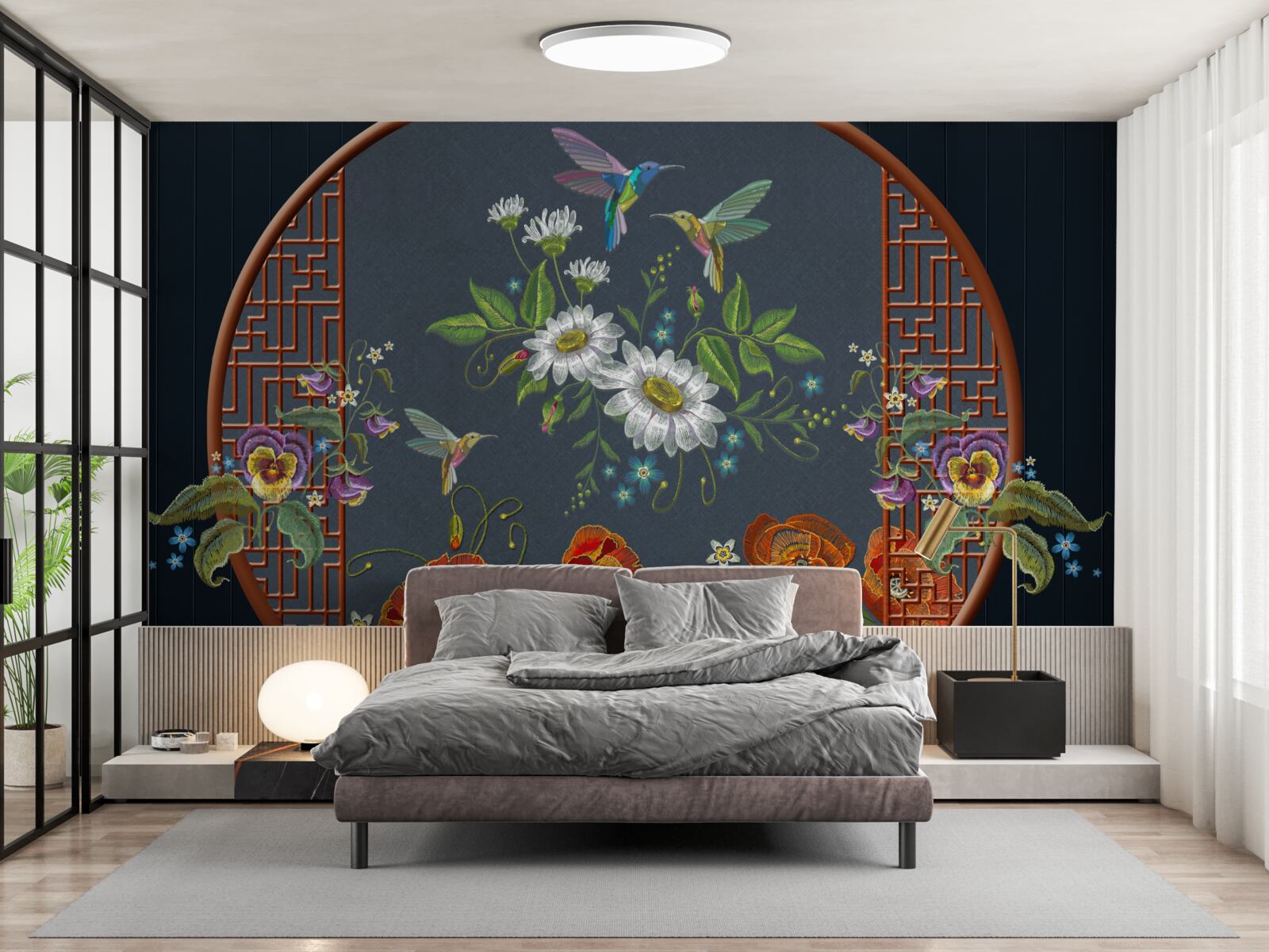 Fototapeten Panel mit Blumen und Collaibers