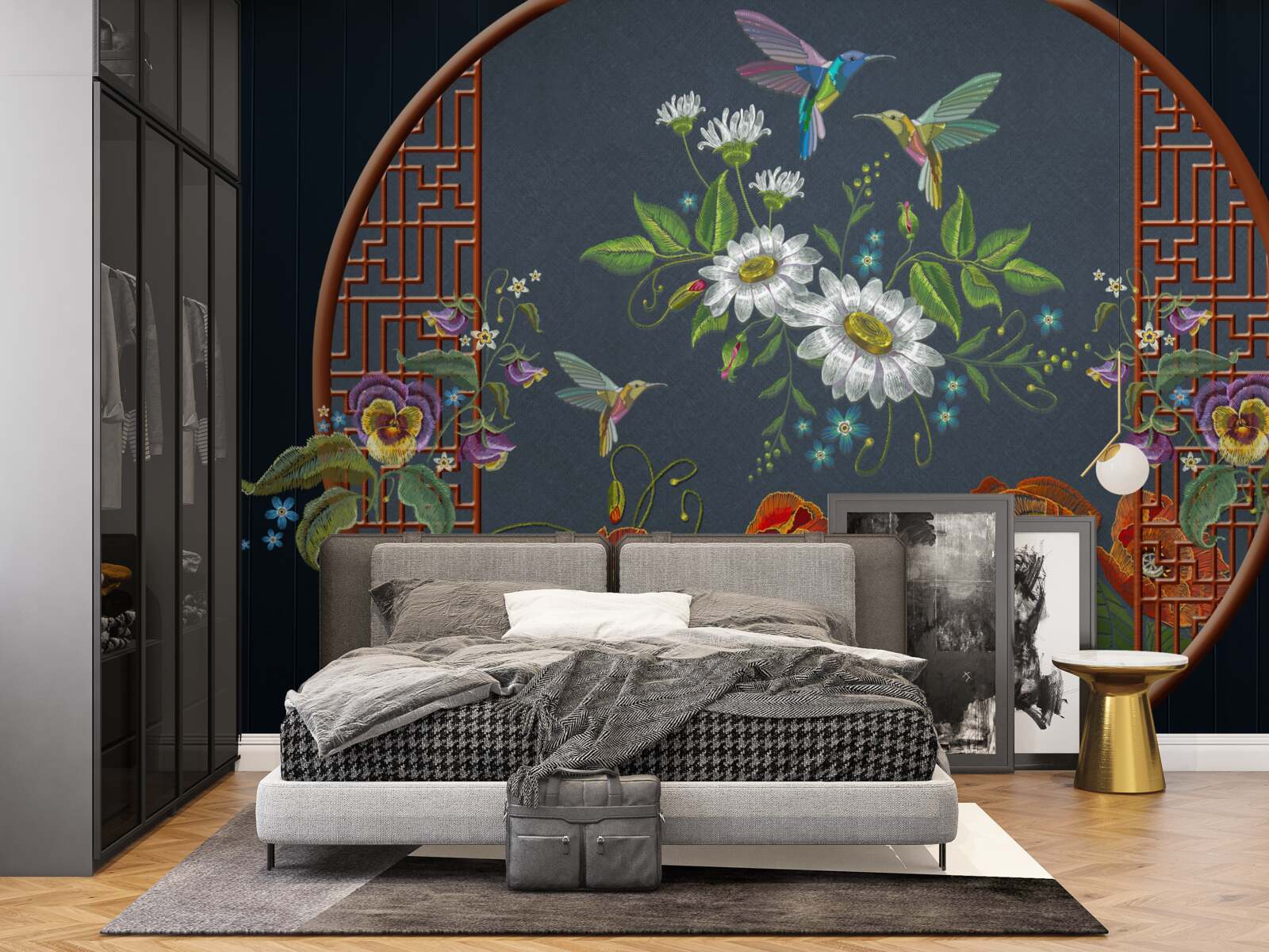 Fototapeten Panel mit Blumen und Collaibers