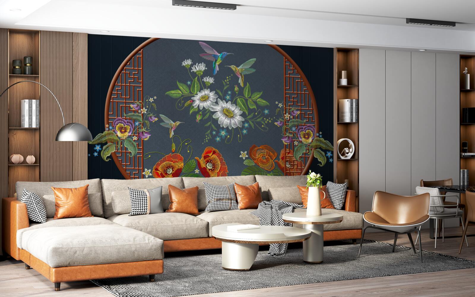 Fototapeten Panel mit Blumen und Collaibers