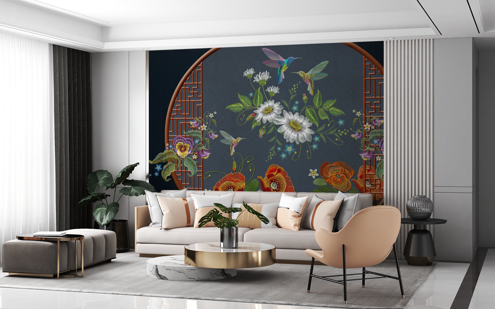 Fototapeten Panel mit Blumen und Collaibers