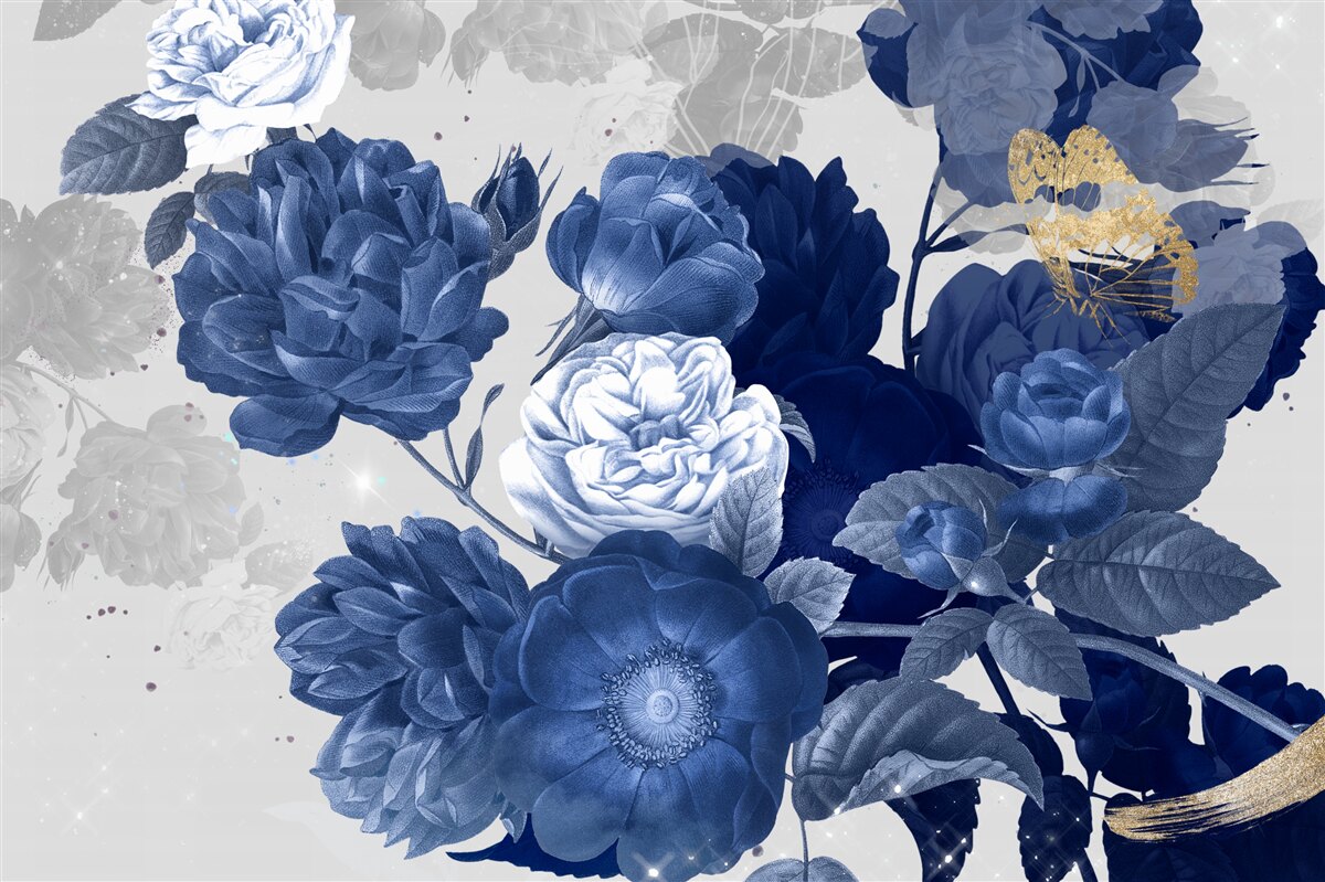 Fototapeten Blaue Blumen im Vintage -Stil