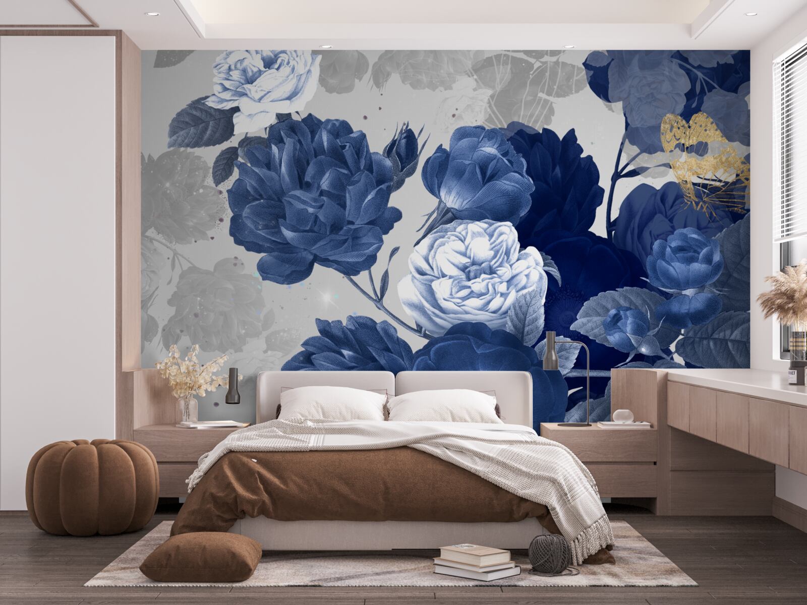 Fototapeten Blaue Blumen im Vintage -Stil