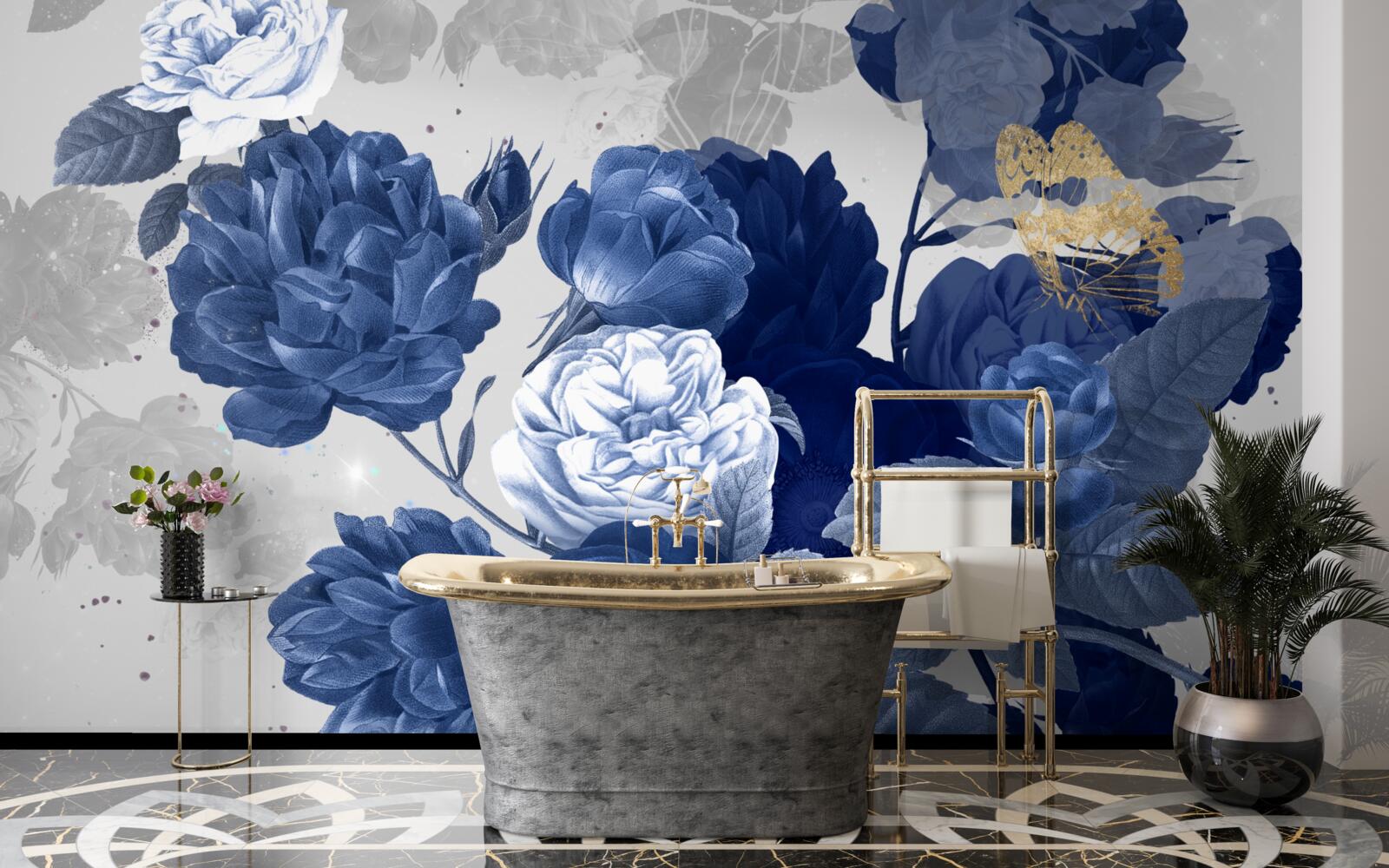 Fototapeten Blaue Blumen im Vintage -Stil